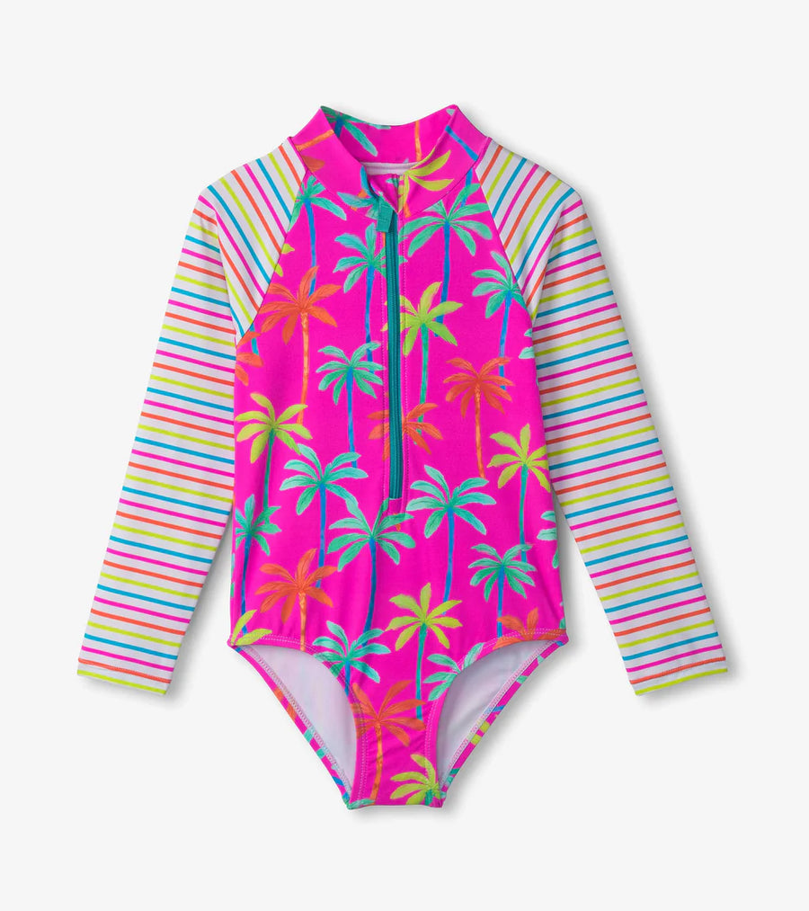 Painted Palms Longsleeve Rashguard Swimsuit