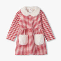 Red Houndstooth Fur Trim Dress