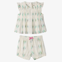 Baby & Toddler Blue Feathers Pin Tuck Top & Bloomer Set