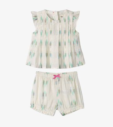 Baby & Toddler Blue Feathers Pin Tuck Top & Bloomer Set