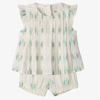 Baby & Toddler Blue Feathers Pin Tuck Top & Bloomer Set