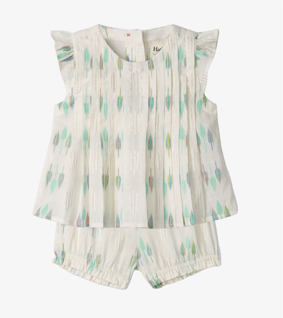 Baby & Toddler Blue Feathers Pin Tuck Top & Bloomer Set