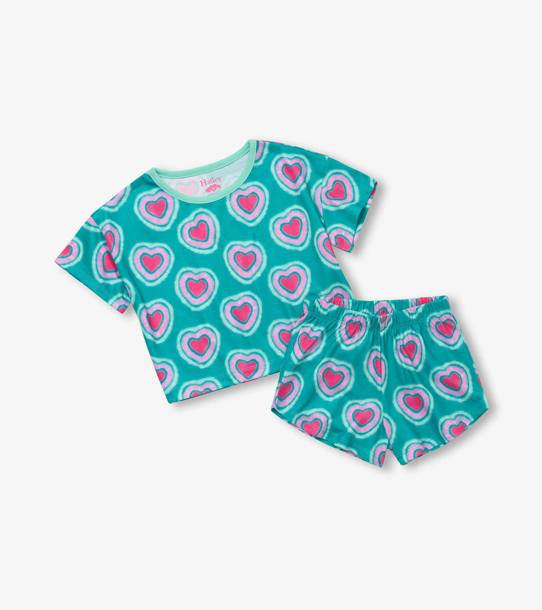 Girls Glowing Hearts Short Sleeve Pajama Set