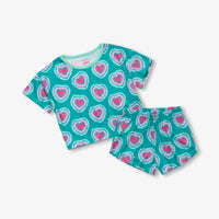 Girls Glowing Hearts Short Sleeve Pajama Set