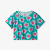 Girls Glowing Hearts Short Sleeve Pajama Set