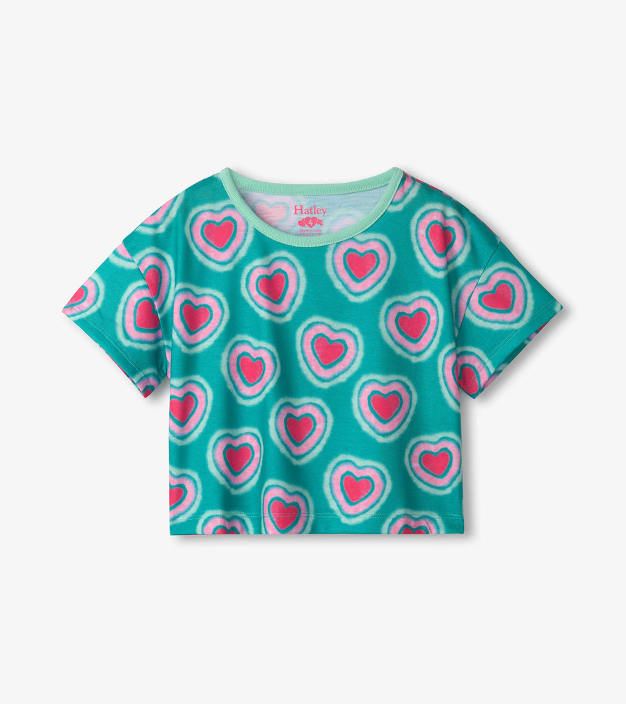 Girls Glowing Hearts Short Sleeve Pajama Set