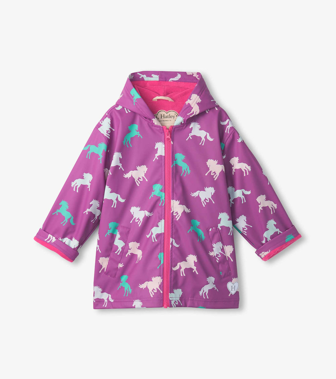 Girls Leaping Horses Zip Up Rain Jacket