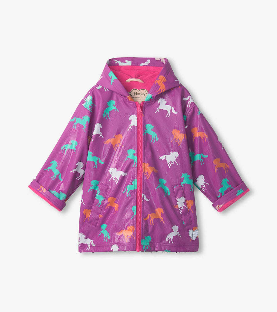 Girls Leaping Horses Zip Up Rain Jacket