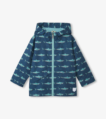 Boys Zip Up Shark Lightweight Rain Jacket