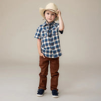 Boys' Blue Plaid Button Up Collared T-Shirt