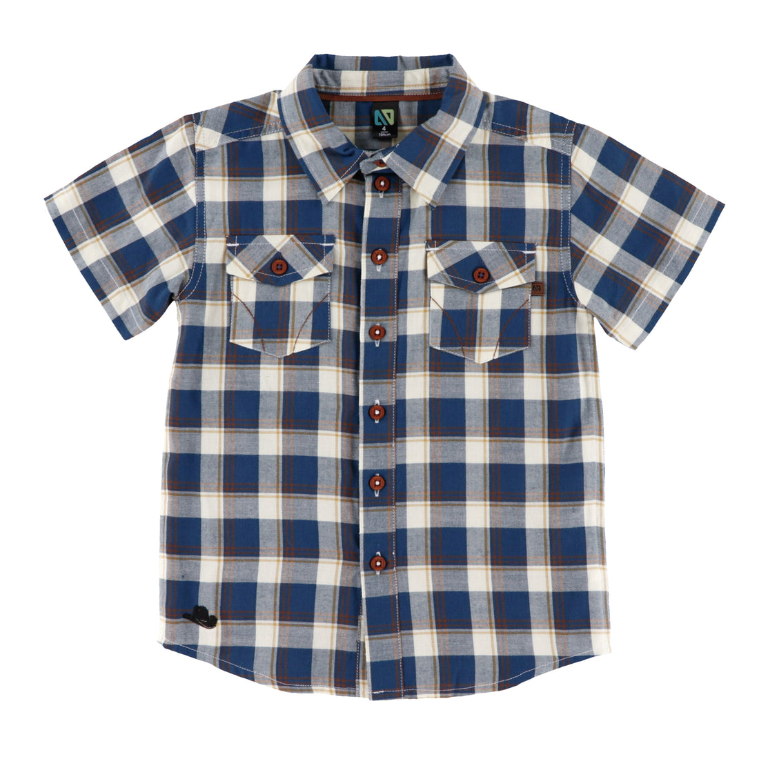 Boys' Blue Plaid Button Up Collared T-Shirt