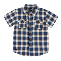Boys' Blue Plaid Button Up Collared T-Shirt