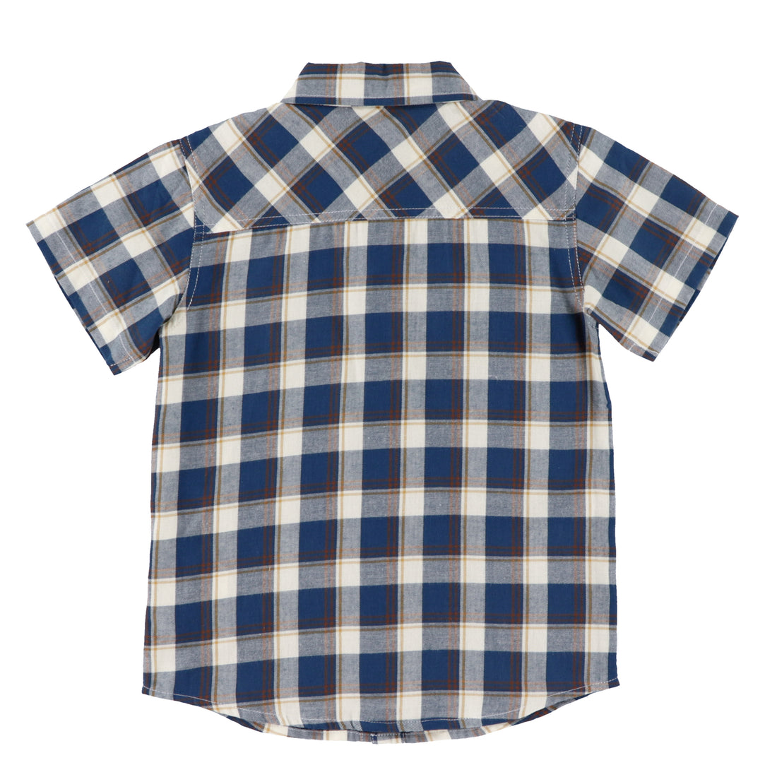 Boys' Blue Plaid Button Up Collared T-Shirt