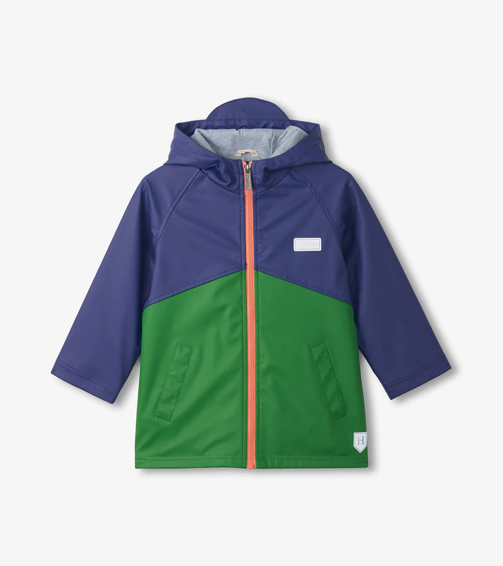 Boys Navy & Green Colourblock Rain Jacket