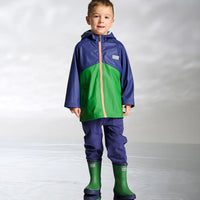 Boys Navy & Green Colourblock Rain Jacket