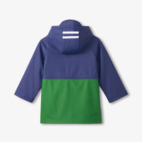 Boys Navy & Green Colourblock Rain Jacket