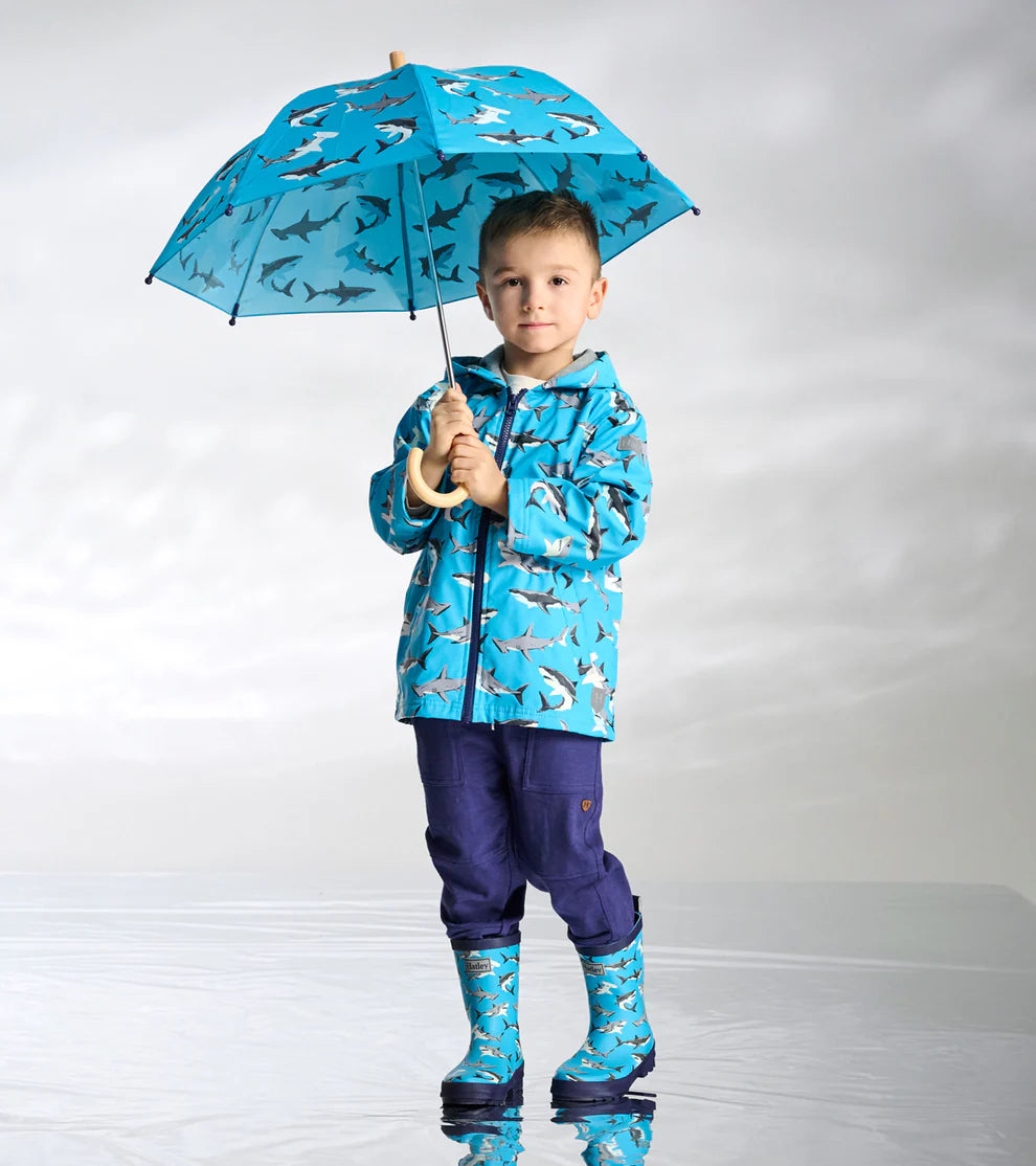 Boys Colour Changing Shark Party Zip-Up Rain Jacket