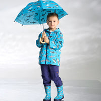 Boys Colour Changing Shark Party Zip-Up Rain Jacket