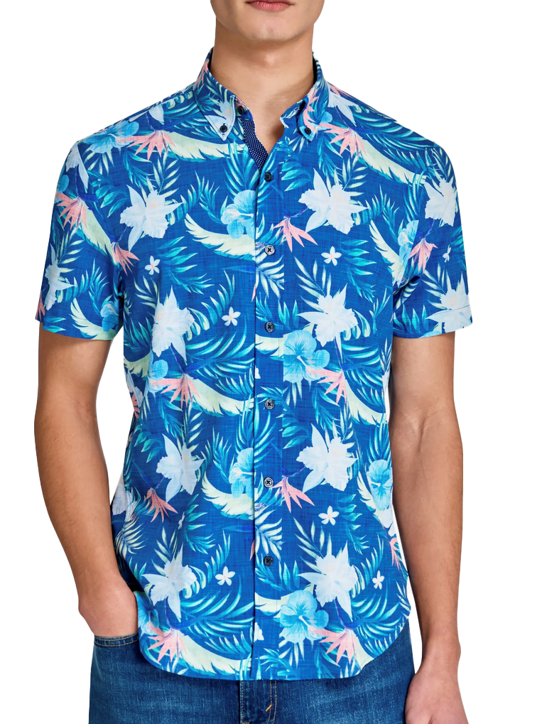 Boys' Active Performance Tropical Patterned Collared Shirt