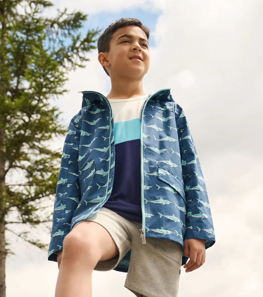 Boys Zip Up Shark Lightweight Rain Jacket