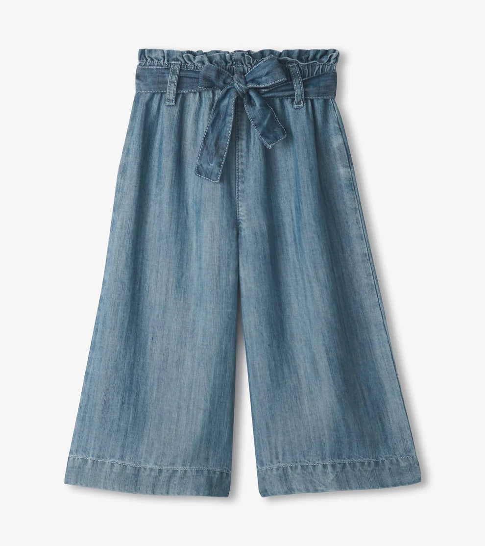 Smokey Blue Wash Cropped Paperbag Pants