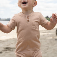 Short Sleeved Bamboo Romper with Buttons