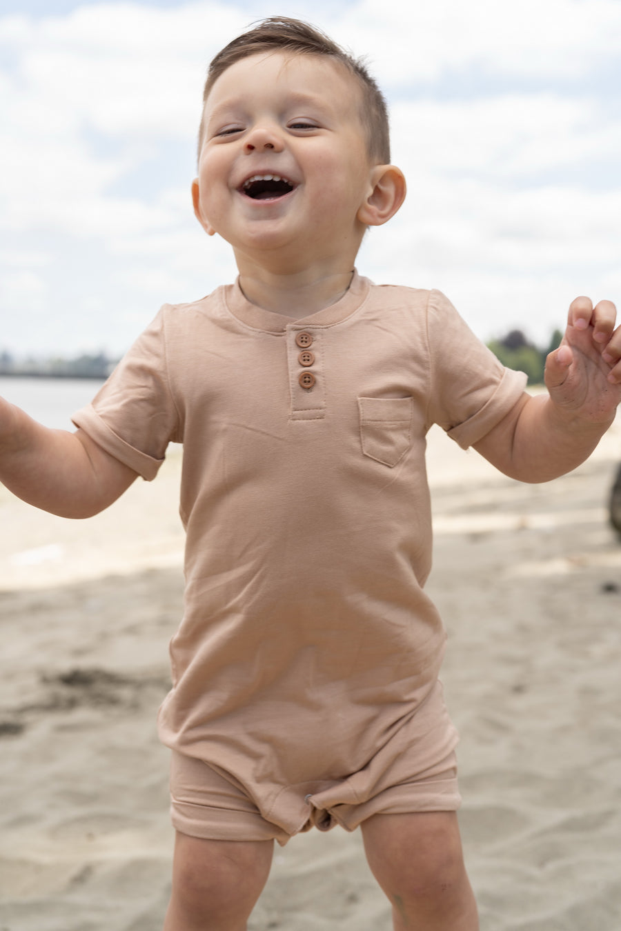 Short Sleeved Bamboo Romper with Buttons