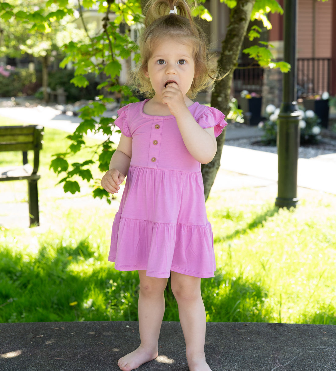 Bamboo Flutter Sleeve Tiered Dress