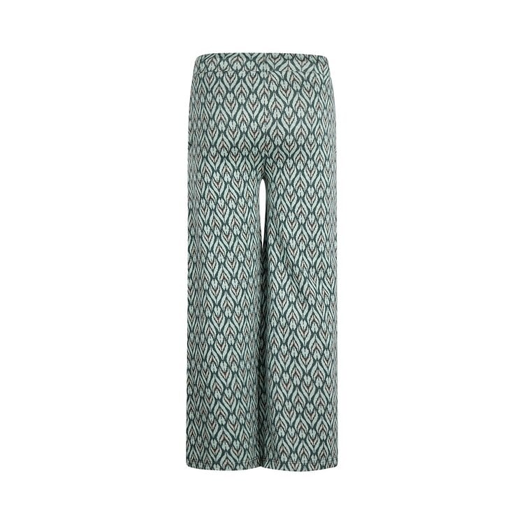 Girls Wide Leg Green Print Pants