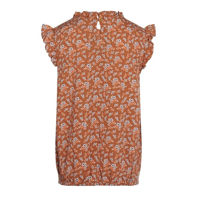 Brown Floral Sleeveless Blouse
