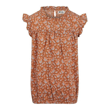 Brown Floral Sleeveless Blouse