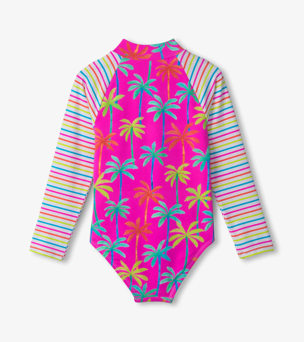 Painted Palms Longsleeve Rashguard Swimsuit