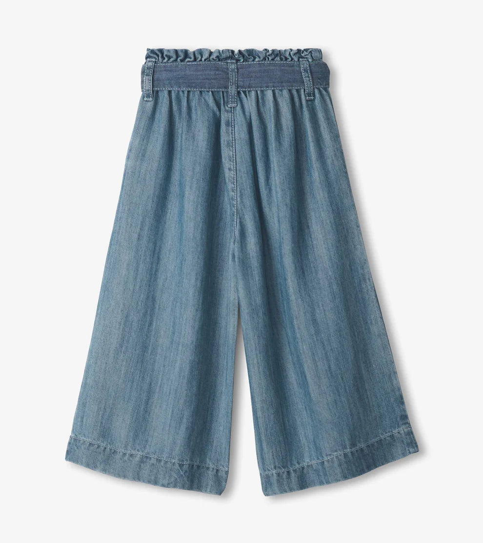 Smokey Blue Wash Cropped Paperbag Pants