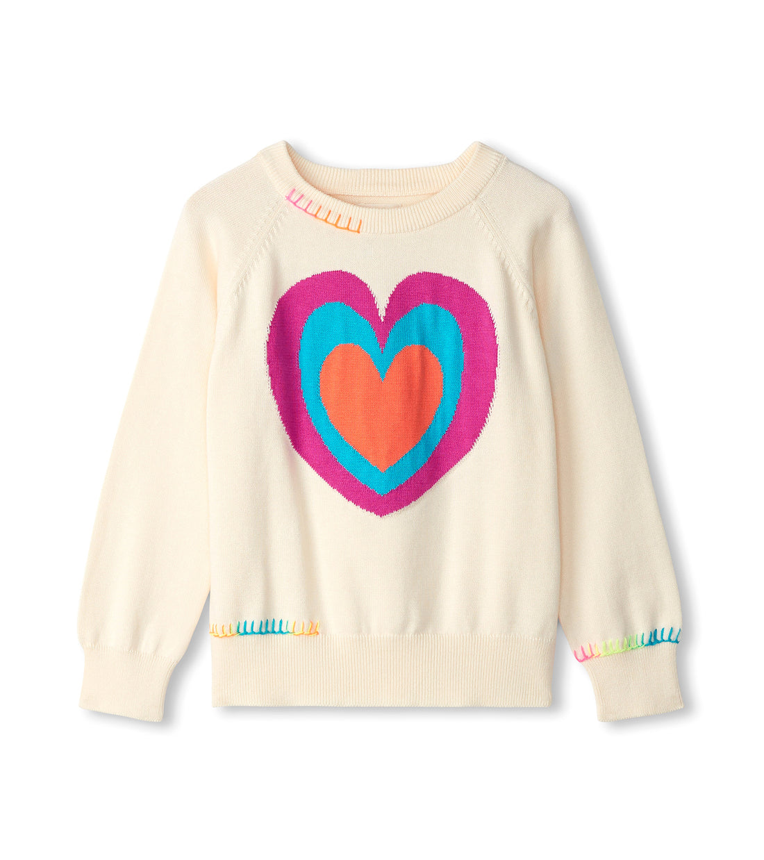 Girls Layered Heart Raglan Pullover Sweater