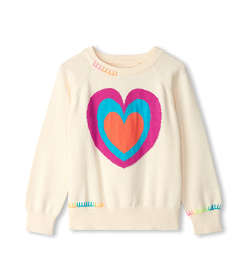 Girls Layered Heart Raglan Pullover Sweater