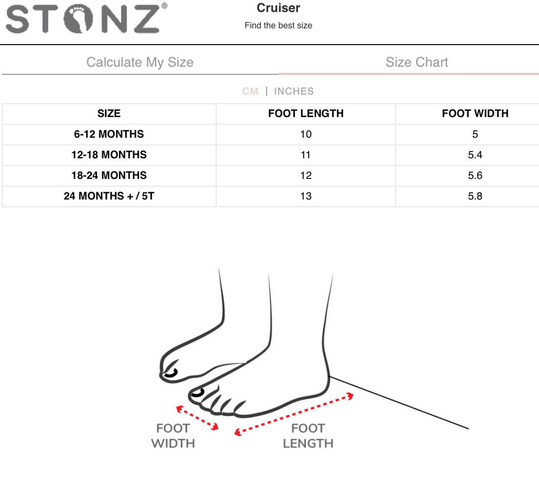 Stonz baby sales boots size chart